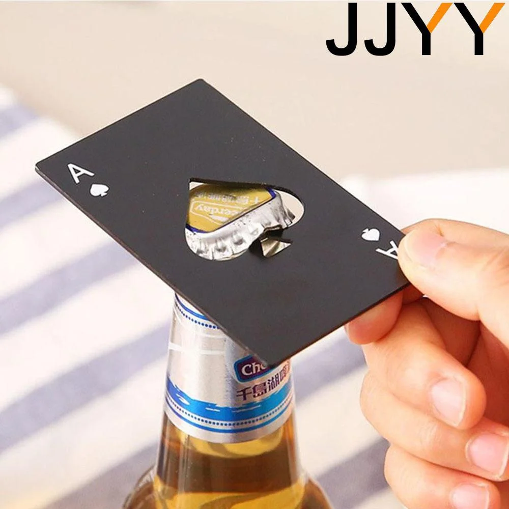 JJYY Black Poker Card Beer Bottle Opener Personalized Stainless Steel Credit Card Bottle Opener Card of Spades Bar Tool