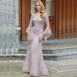 Elegant Flare Sleeve Mother of the Bridal Dress Applique Lace Mermaid Floor Length Customized Tulle Zipper Gowns for Party