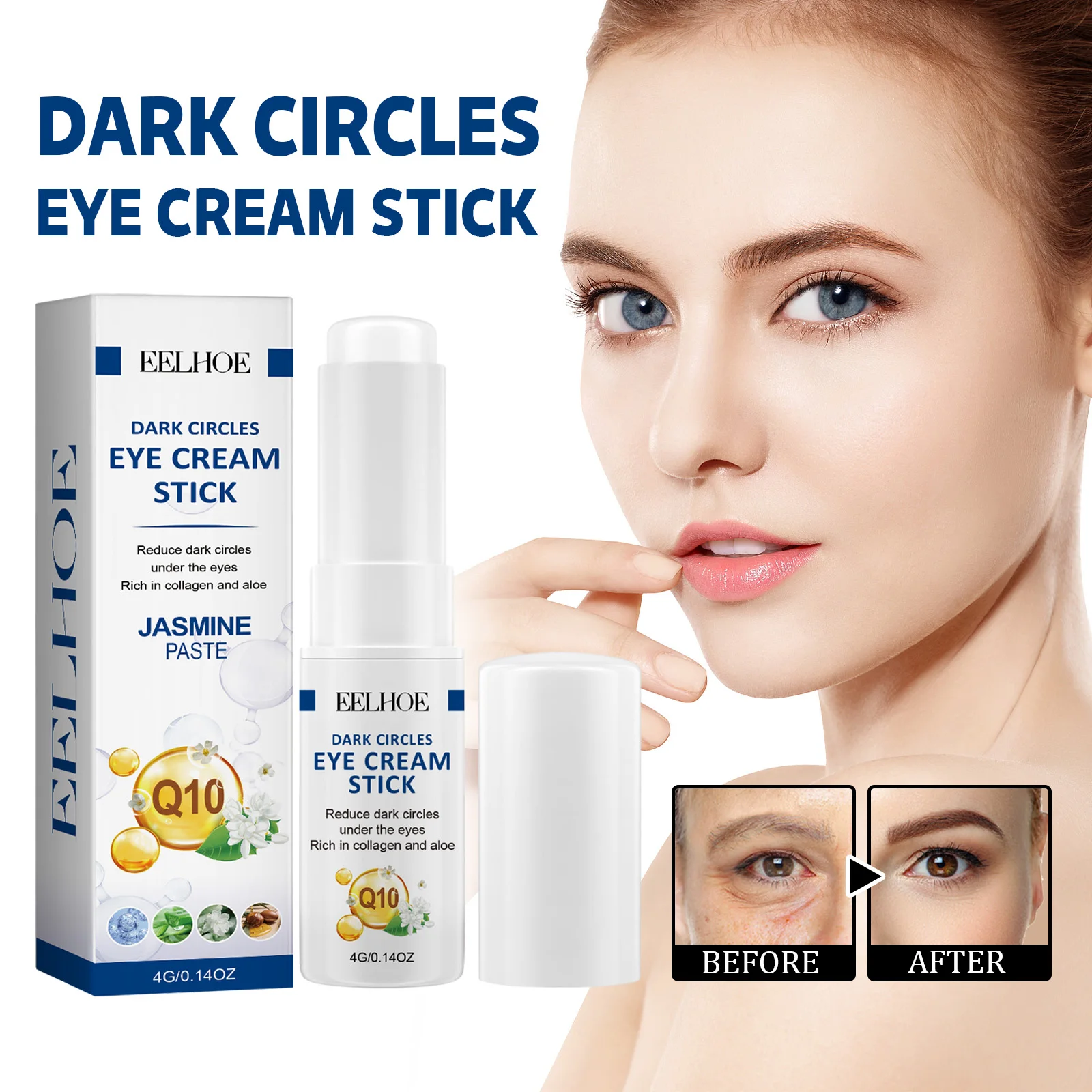 Eelhoe 4 جرام كريم عين الكولاجين عصا تقليل الخطوط الدقيقة كيس العين تتلاشى الهالات السوداء تشديد الجلد حول العينين ترطيب كريم بشرة العين