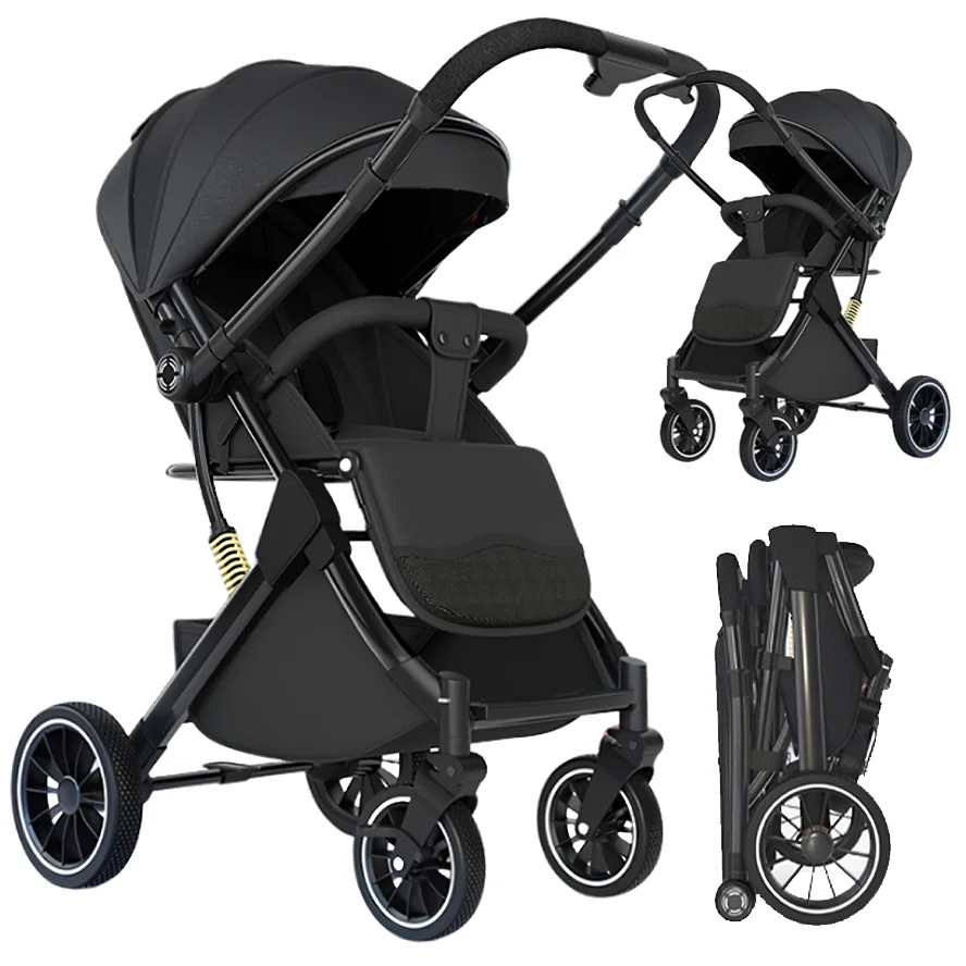 Passeggino per Bambini con Regolazione Bidirezionale, Carrozzina Portatile da Viaggio Pieghevole, Telaio in Alluminio, Carrozzina Alta per Viaggi con Bambini
