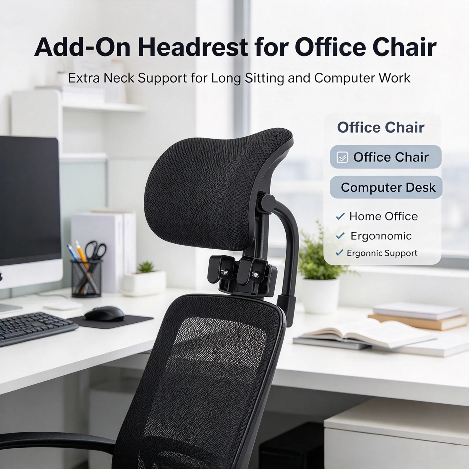 Height Adjustable Office Computer Chair Headrest Add-on Neck Support Pillow Ergonomic Chair Head Cushion for Backrest