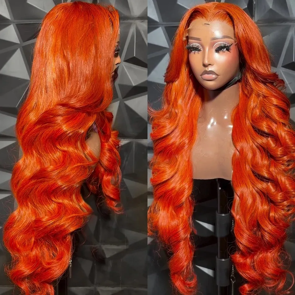 YKB 30 32 Inch Ginger Lace Front Wig Human Hair Body Wave 13x6 HD Lace Frontal Wigs 350 Orange Colored Brazilian Remy For Women