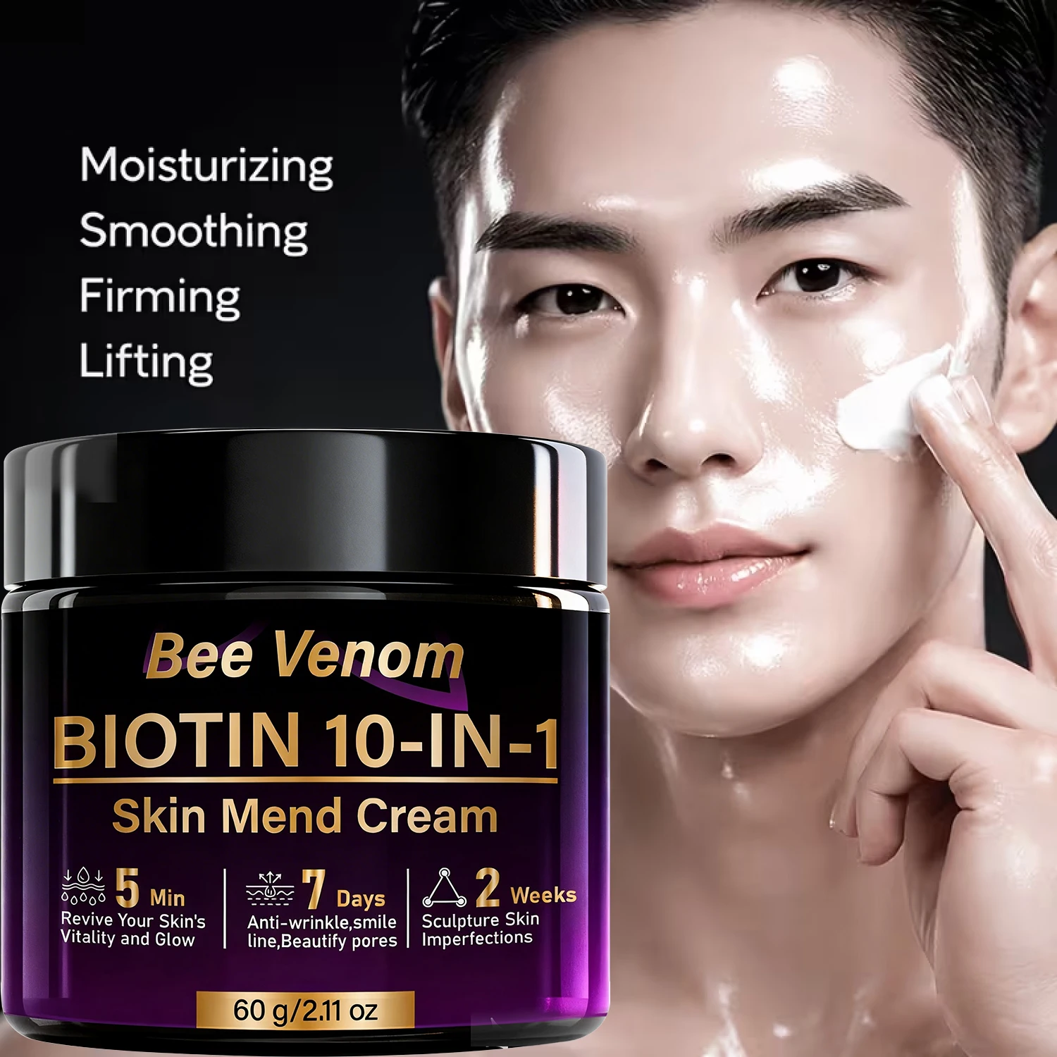 Bienengift Biotin 10-in-1 Hautpflege-Creme Schnelle Anti-Falten & Anti-Aging Straffung Glanz in 5 Minuten zur Hauterneuerung