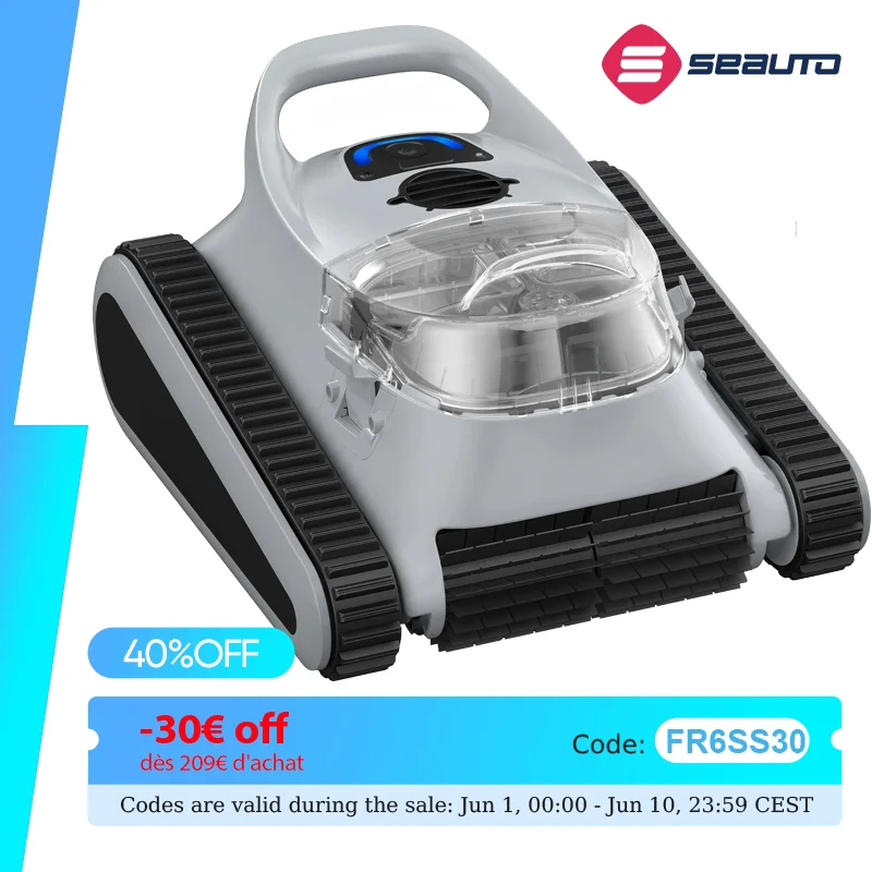 Robot nettoyeur de piscine Seauto Crab, robot automatique qui grimpe aux murs pour piscines jusqu'à 2000 pieds carrés, adapté aux murs et aux sols.