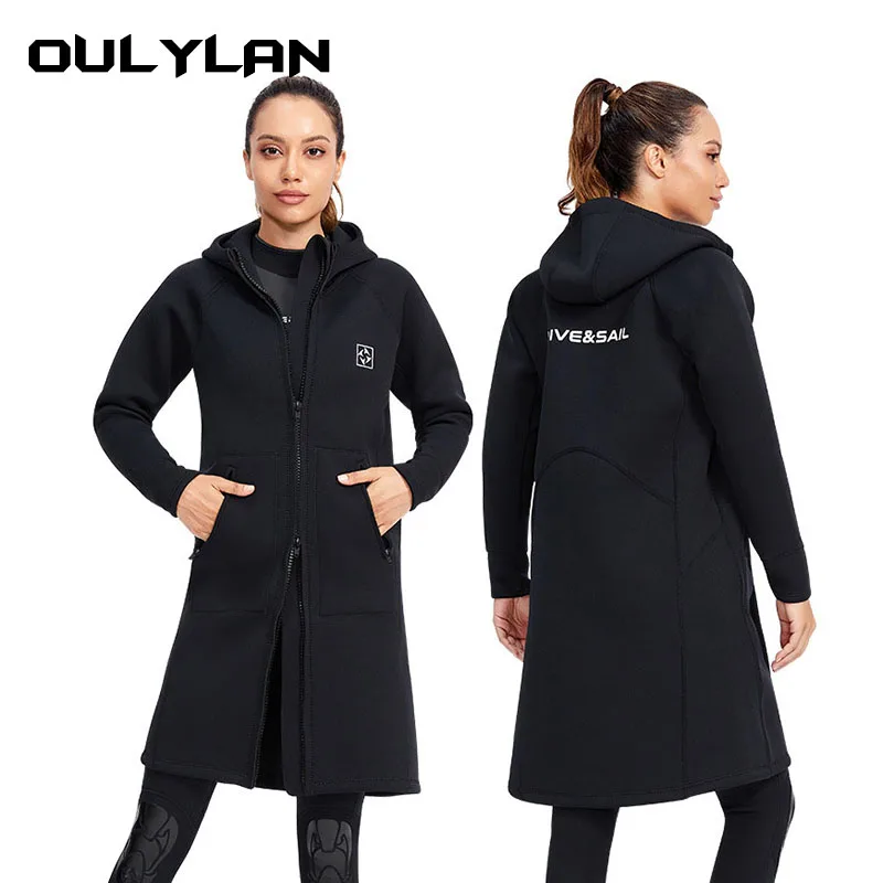 

OULYLAN 3MM Diving Jacket Neoprene Thermal Outdoor Long Hooded Wetsuit Swimming Jacket Scuba Snorkeling Surfing Diving Coat Wome