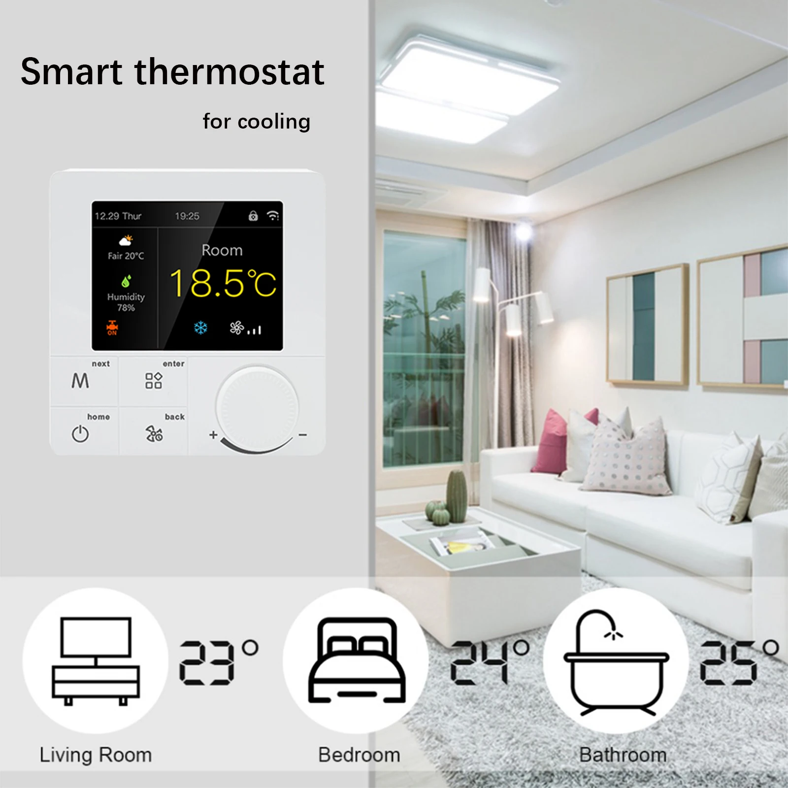 Imagem -02 - Qiumi-termostato Wi-fi Inteligente ar Condicionado Controlador de Temperatura Tela Lcd Colorida Funciona com Alexa Google Home