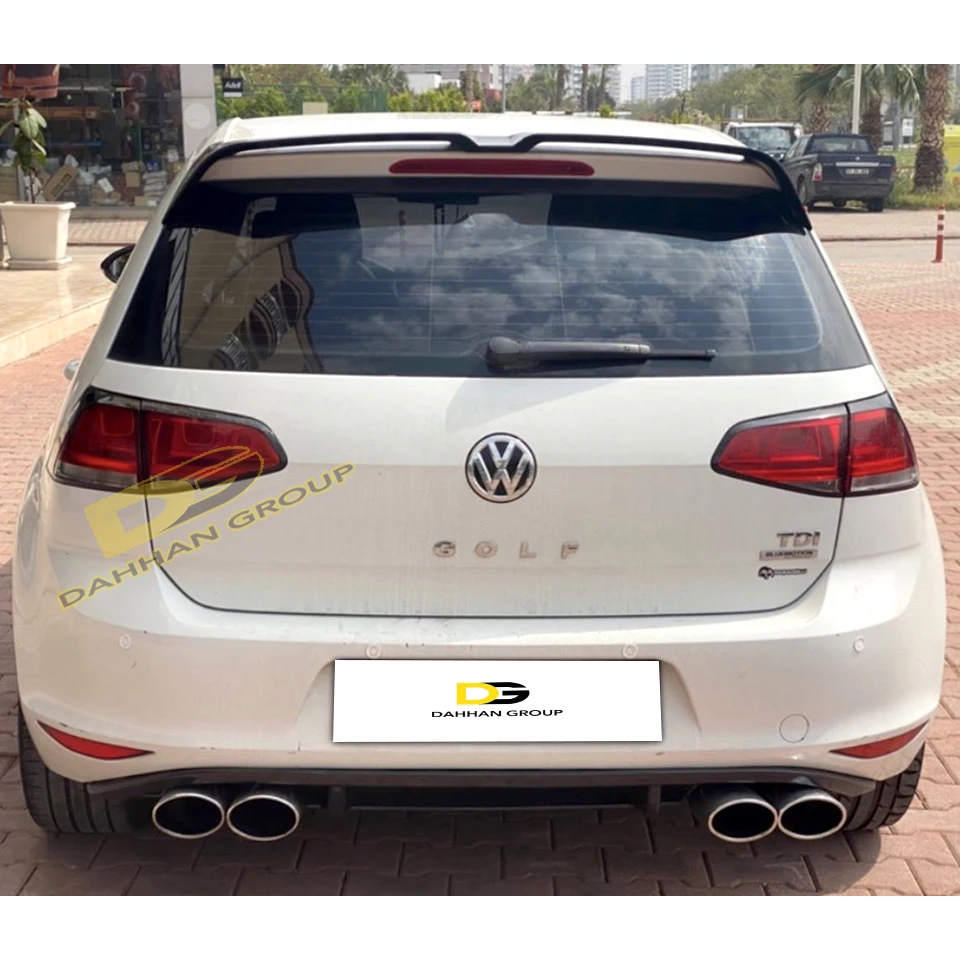 MK7กอล์ฟ v.w ตัวกระจายแสงด้านหลังสไตล์2012-2020 R, สปอยเลอร์ด้านซ้าย + ขวาท่อไอเสียคู่อุปกรณ์เล่นกอล์ฟพลาสติกสีดำเปียโน