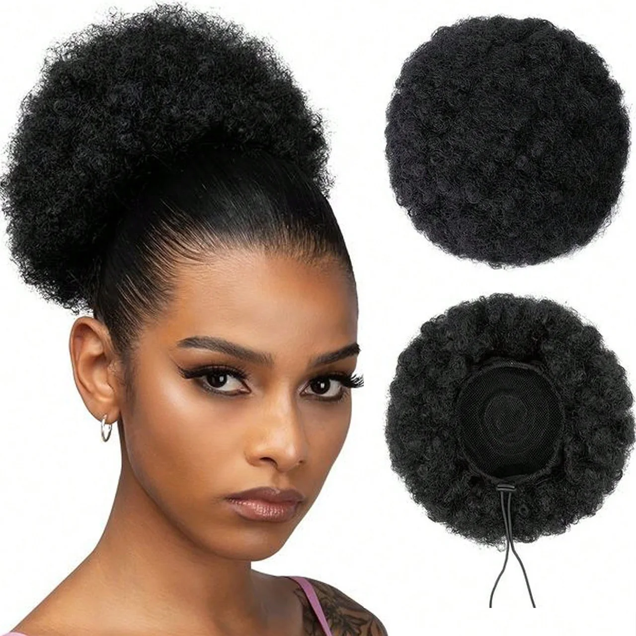

8Inch Human Hair Afro Kinky Puffs Drawstring Ponytail Extensions For Women Natural Black Kinky Curly Clip in Hair Extensions 70g