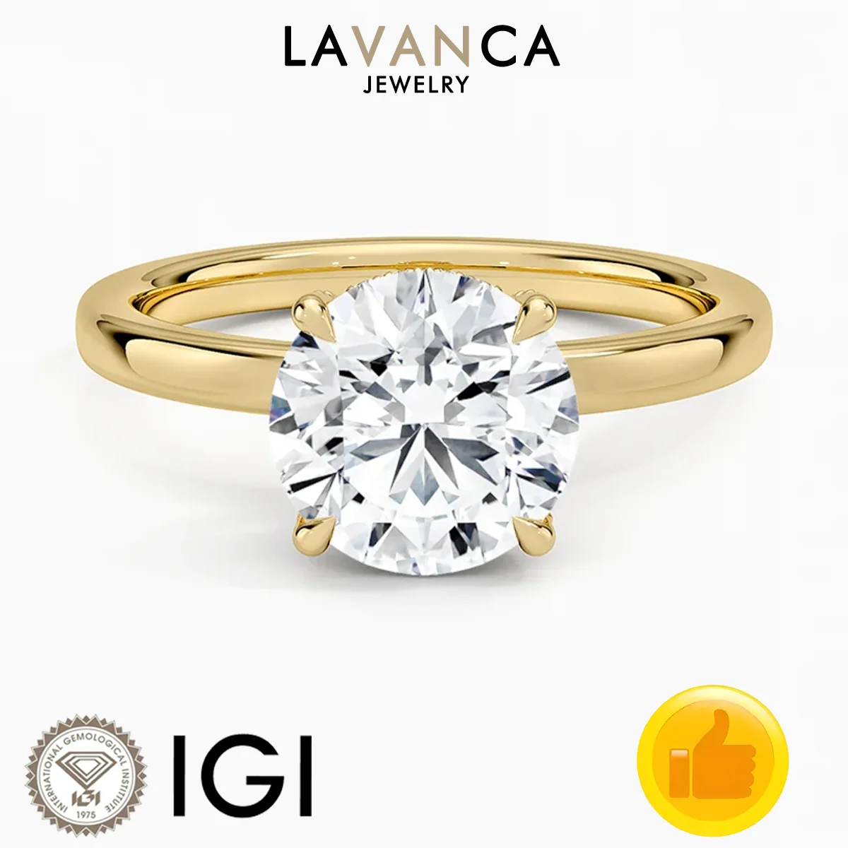 Round Cut Lab Grown Diamond Ring 9K/14K/18K Gold Lab Diamond Ring IGI Certified Stackable Wedding Band Classic Elegant Design