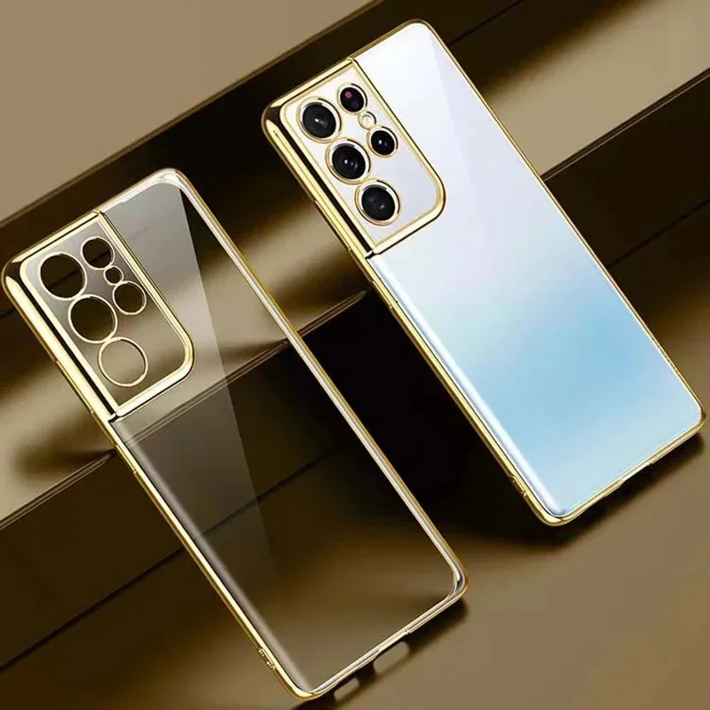 Luksusowe etui na telefon z powłoką galwaniczną do Samsung Galaxy S26 Edge S25 FE S24 S23 Ultra S22 Plus S21 FE Przezroczyste, miękkie etui — zdjęcie 2