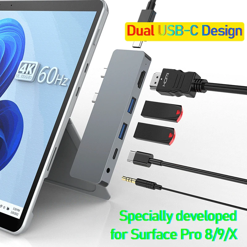 Imagem -02 - para Acessórios Microsoft Mst Superfície Pro Hub Duplo Usb-c Thunderbolt Superfície Pro Docking Station Hdmi Superfície Doca Pro x