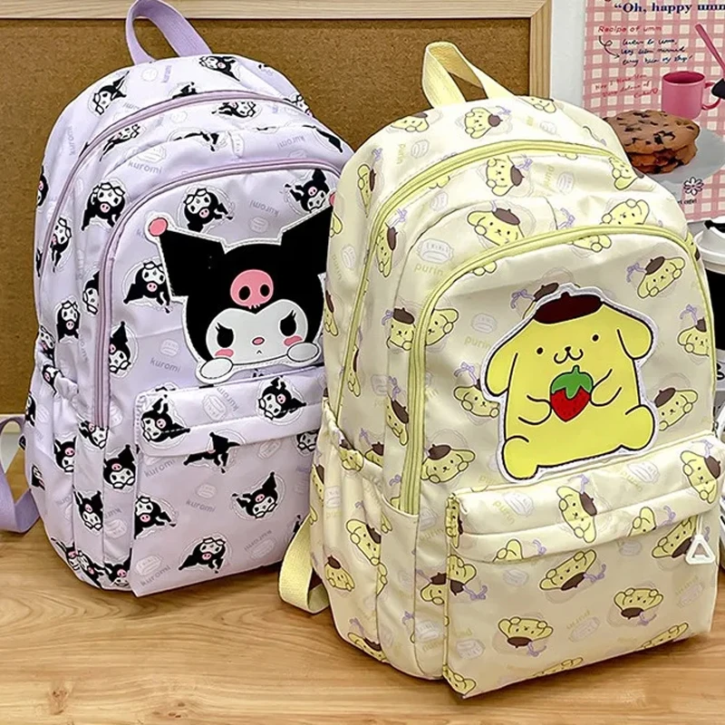 2024 Sanrio Cute Kuromi Melody Cinnamoroll Large Capacity Backpack Boys Girls Cartoon Hello Kitty Kawaii Canvas Schoolbag