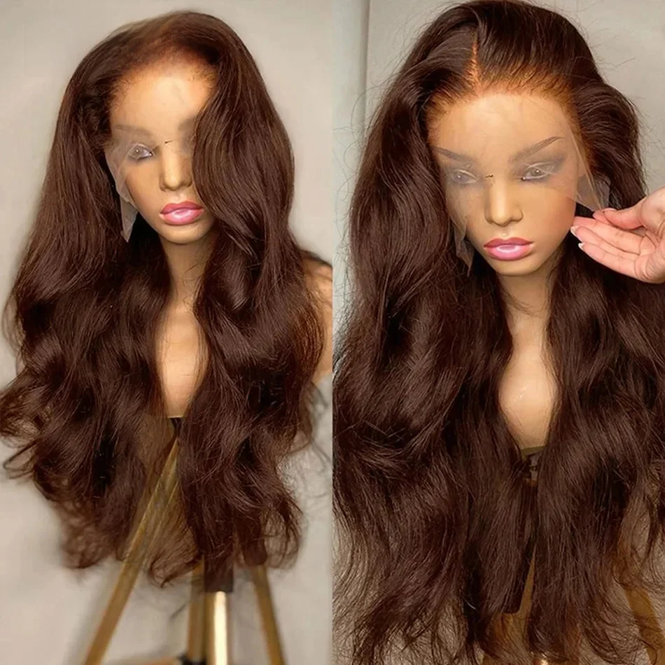 220 Density HD Chocoladebruine 13x4 Body Wave Lace Front Pruik Braziliaans 13x6 Lace Frontal Pruiken voor Vrouwen Remy Haarwerk - afbeelding 2