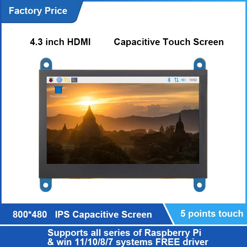 4.3 inch IPS Capacitive Touch Screen Monitor 800X480 HDMI Compatible for Windows 7/ 8/ 8 .1/ 10 free Drive 4.3" Raspberry Pi LCD