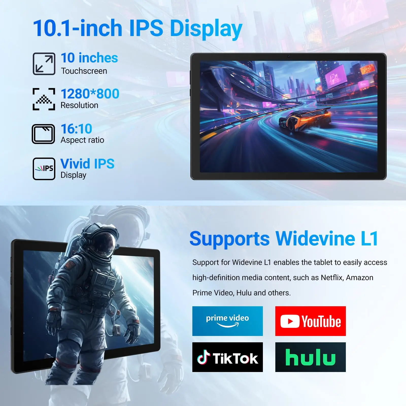 2026 New Model Tablet - 10-inch Android 16, 20GB + 64GB/1TB expandable storage, Face ID | OTG, IPS | 1280*800 | WiFi 6 | BT 5.3 | Tab PC, dual cameras 5MP + 8MP, 6000mAh, supports Widevine L1 (black) - view 5