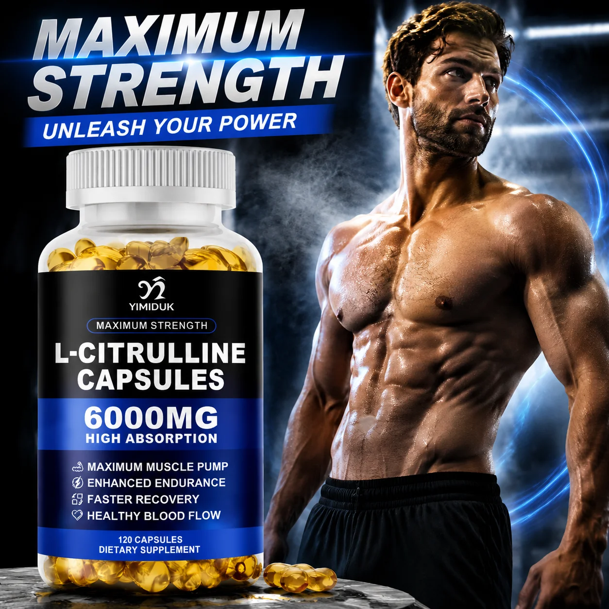 L‑Citrulline Capsules 6000mg, Support Muscle Growth Exercise Endurance Quick Recovery & Blood Circulation, Reduce Inflammation