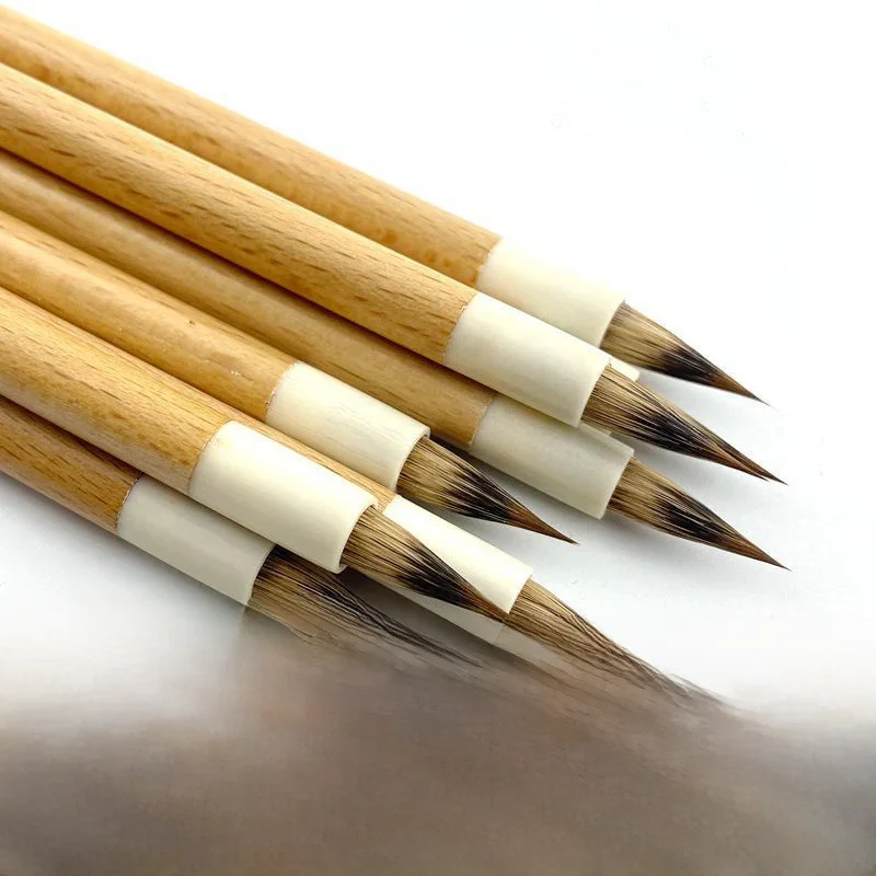 5-częściowy wysokiej jakości drewniany pędzel do kaligrafii Łasica Rabbit Mix Pędzel do pisania Ostry miękki wilk Xiaokai Regular Script China Pen — zdjęcie produktu 7