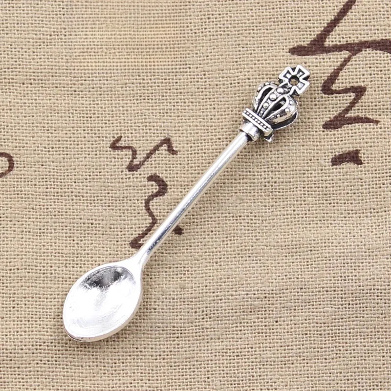 8 sztuk Charms łyżka kuchenna korona 57x9mm antyczne Making wisiorek fit, Vintage tybetański brąz kolor srebrny, DIY ręcznie robiona biżuteria — zdjęcie 2