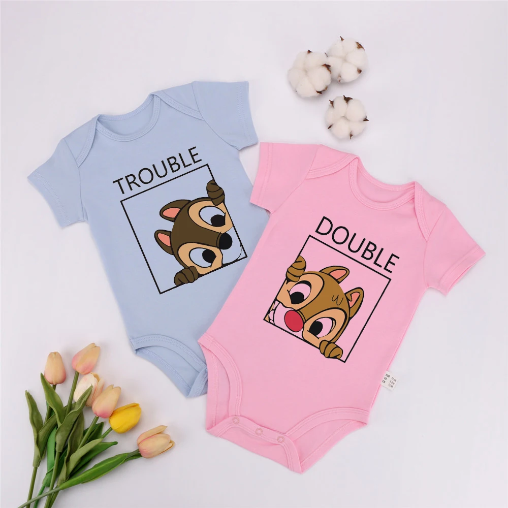 Engraçado chip e dale disney bebê bodysuits algodão manga curta duplo e problemas gêmeos macacão infantil meninos meninas ropa roupas