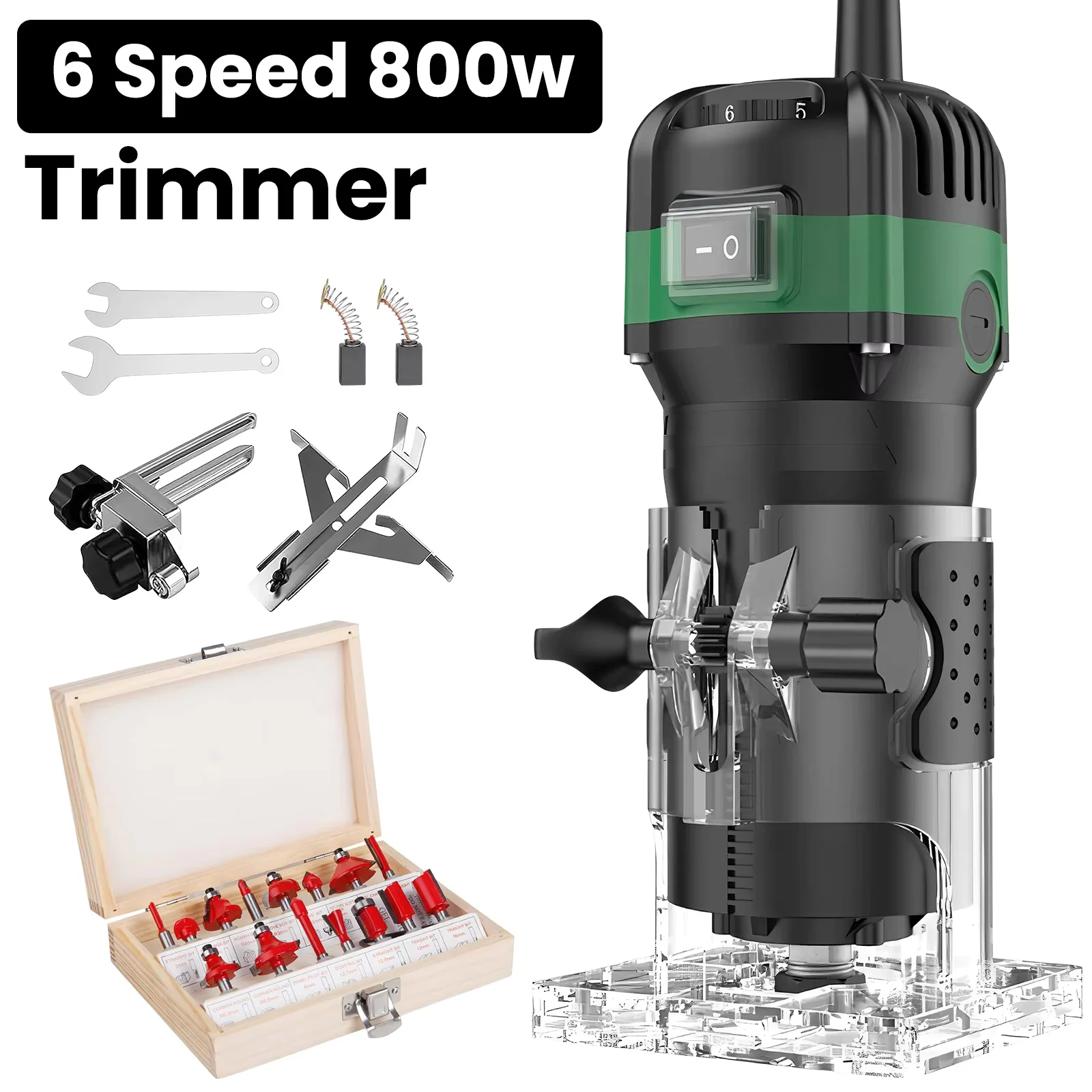 800W Hochleistungs-Holzbearbeitungs-Kantentrimmer Schlitzfräser Hochgeschwindigkeits-Graviermaschine Sechsgang-Einstellbare Holzbearbeitungs-Fräsmaschine