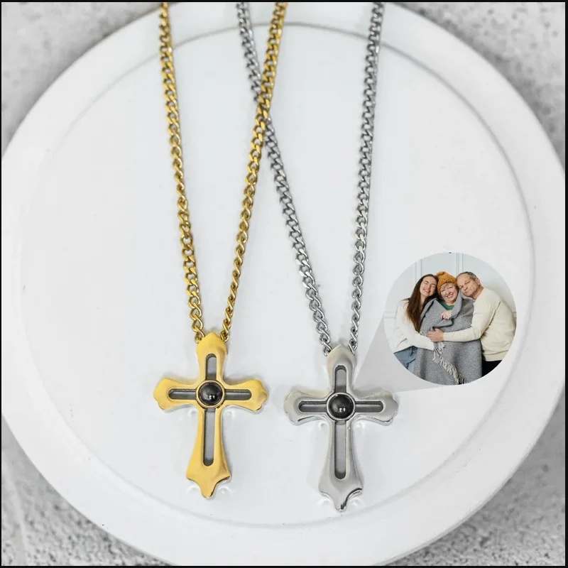 

Hollow Cross Projection Necklace Personalized Custom Stainless Steel Photo Jewelry Anniversary Valentine's Day Gift For friend