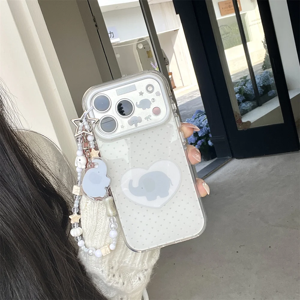 

INS cute creative polka dot elephant with lanyard protective cover suitable for iPhone 17/16 ProMax/14/15 Pro13 anti fall full s