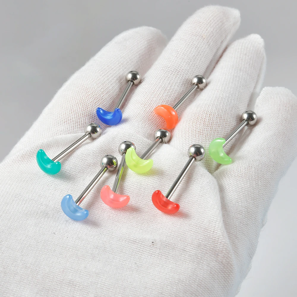 8/13pcs Surgical Steel Creative Luminous Body Piercing Jewelry Stylish Tongue Rings Decors Tongue Barbell 14G Piercing Jewelry