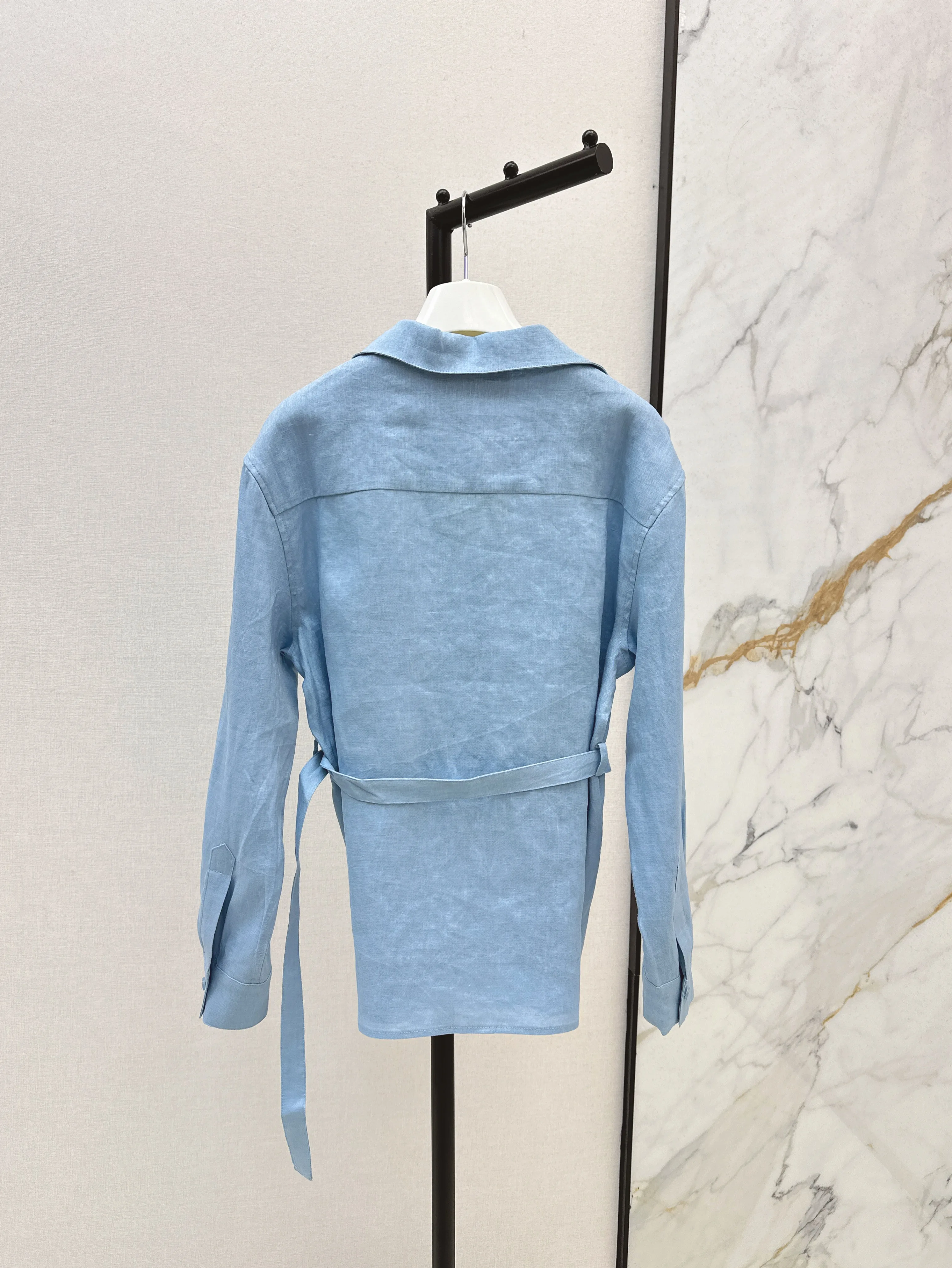 

2025 Early Autumn New Cotton and Hemp Strap Waist Shirt Pocket Embroidery WYY-246