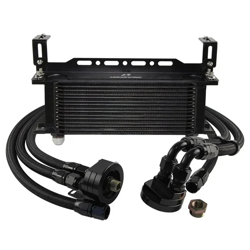 Universal LR 15-reihiger AN10 Ölkühler mit Halterung + Filter-Verlagerungsadapter-Schlauchsatz 3/4"-16UNF&M20*1,5&1/8"NPT Schwarz