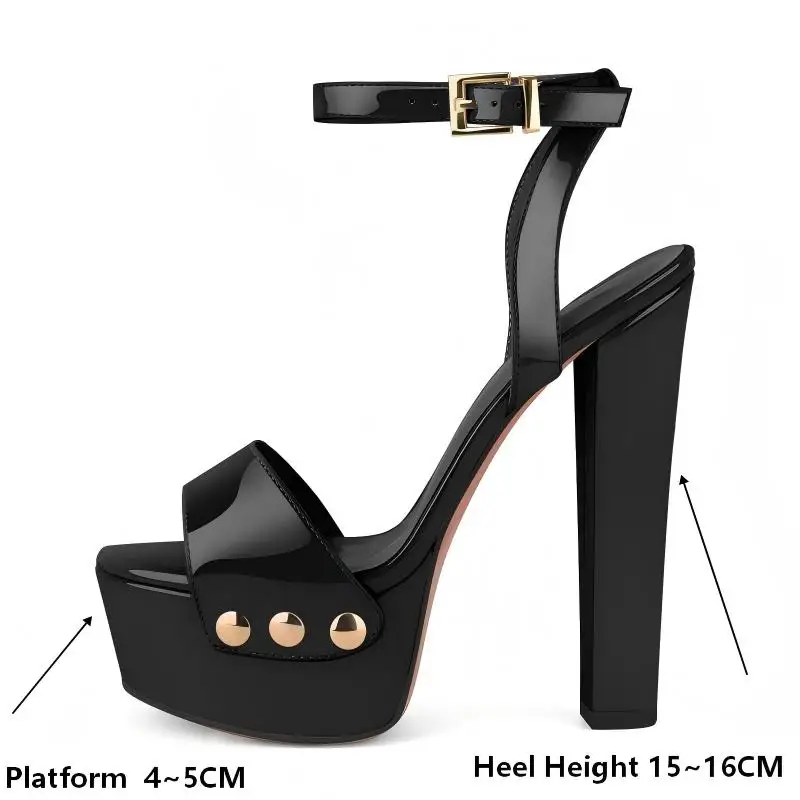 Onlymaker Women Peep Toe Platform Patent Leather Ankle Strap Sandals Slingback Party Dress Big Size Chuny Heel Sandals