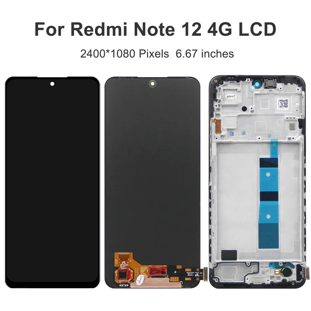 Screen for Xiaomi Redmi Note 12 4G Lcd Display Touch Screen Digitizer with Frame for Redmi Note 12 23021RAAEG 23021RAA2Y Screen