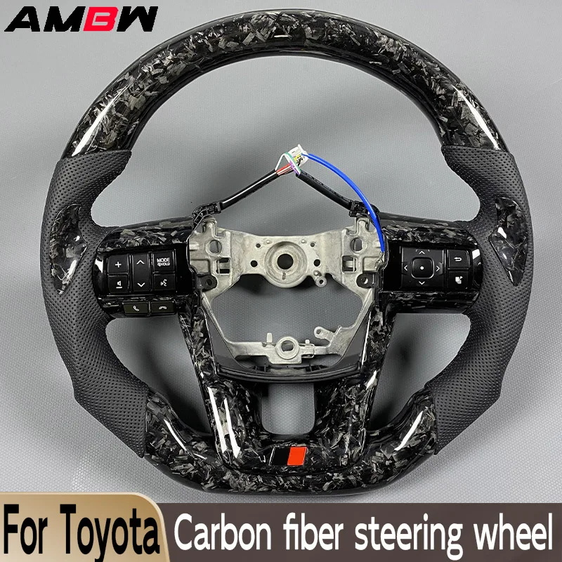 For Toyota Hilux Sr5 Fortuner Vigo Revo 2015 2016 2018 2019 2020 2021 2022 Carbon Fiber Steering Wheel Black Perforated Leather