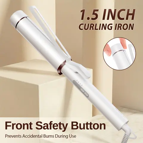 1.5 Inch Extra Large Curling Wand for Long Hair, Ceramic Tourmaline Barrel, 40M Negative Ions, Hair Curling Iron with 2 Clips &