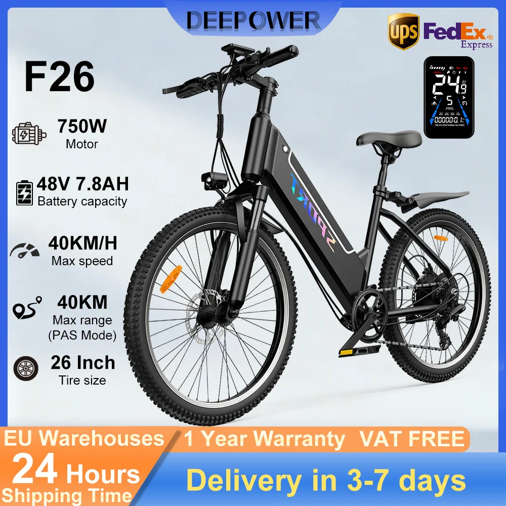DEEPOWER 750W vélo électrique 48V 7.8Ah batterie amovible adulte Ebike LED affichage ville banlieue vélo électrique pour hommes et femmes