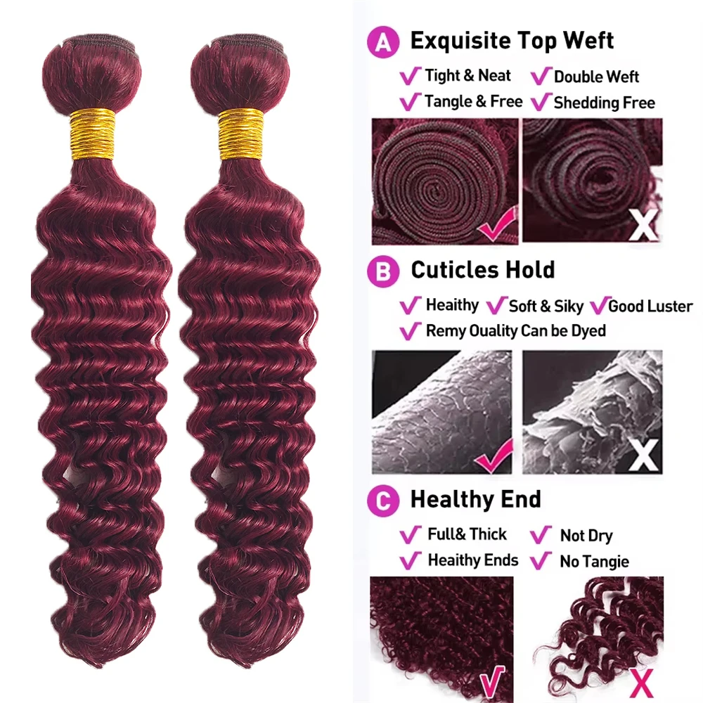 1/3/4 bundels diepe golf bordeaux # 99J Gekleurd Menselijk Haar Weave Krullend Rood Braziliaans Haar Extensions Bundel Voor Vrouwen Dubbele Inslag