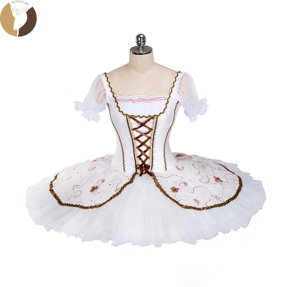 

FLTOTURE Girls Kids Custom Made White Satin Bodice Coppelia Pancake Tutu Ballet Professional Tutus Dance Wear QW1380