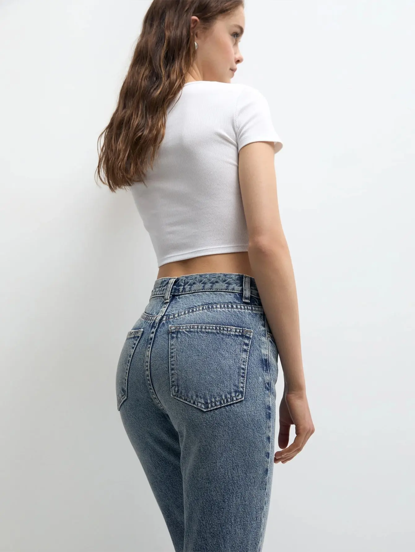Calça jeans feminina stretch de perna reta namorado
