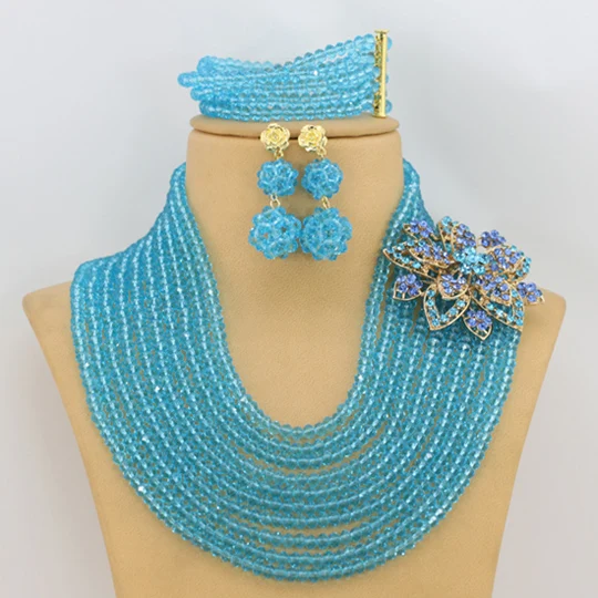 Traditional Brown Crystal Beads African Costume Jewelry Set Nigerian Wedding Necklace Bridal Jewelry Sets  ABF824