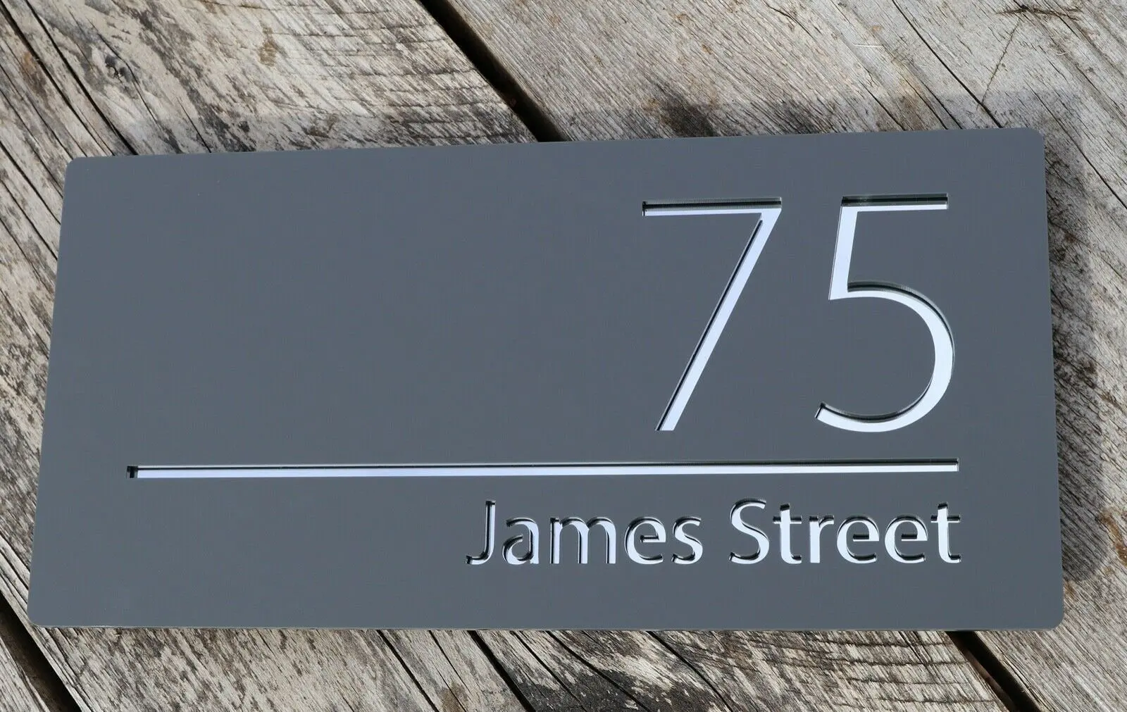 

Laser Cut Anthracite Grey & Silver Mirror House Sign Door Number Plaque 30mm x16mm,