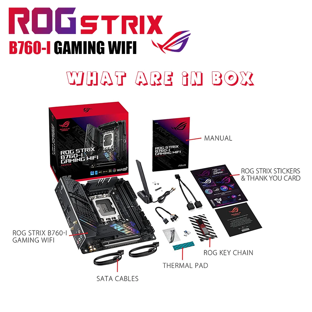 Материнская плата ROG STRIX B760-I GAMING WIFI DDR5 LGA1700, системная плата Mini-ITX, 64 ГБ, 7600(OC), Поддержка Intel 12-го 13-го поколения, i5 i7 i9 Kit RGB PCIE 5.0 USB для настольных ПК геймеров