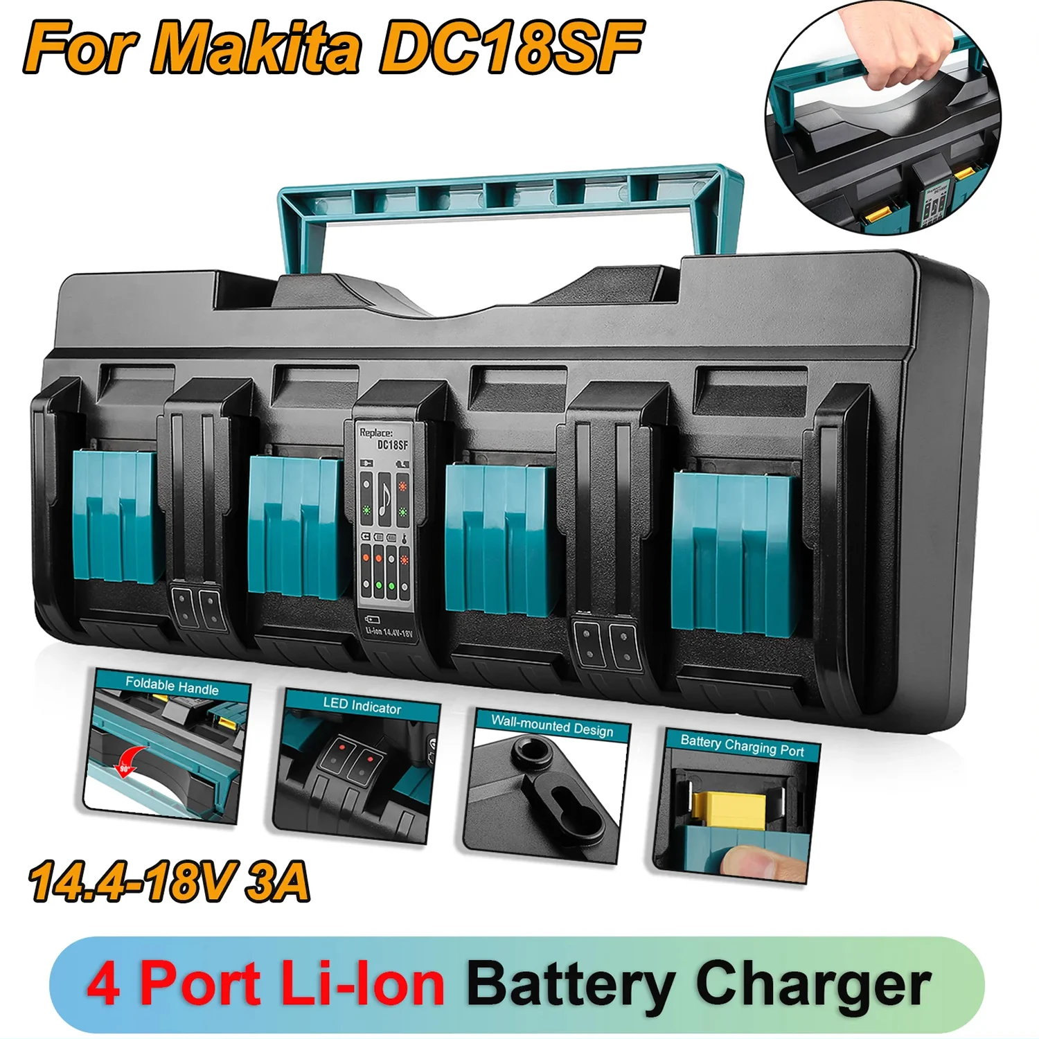 DC18SF 4-Port-Batterieladegerät für Makita 14,4-18V LXT Lithium-Ionen-Akku-Ladestation für Makita 14,4V-18V BL1430 BL1830 BL1850 DC18RE DC18RD DC18RC