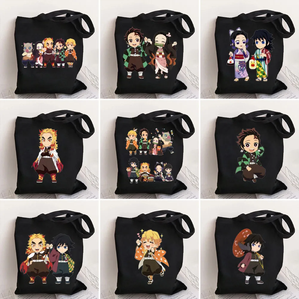 Cute Kimetsu No Yaiba Anime Demon Slayer Cartoon Printed Tote Bags for Women Shopping Bag Large Capacity Reusable Handbags