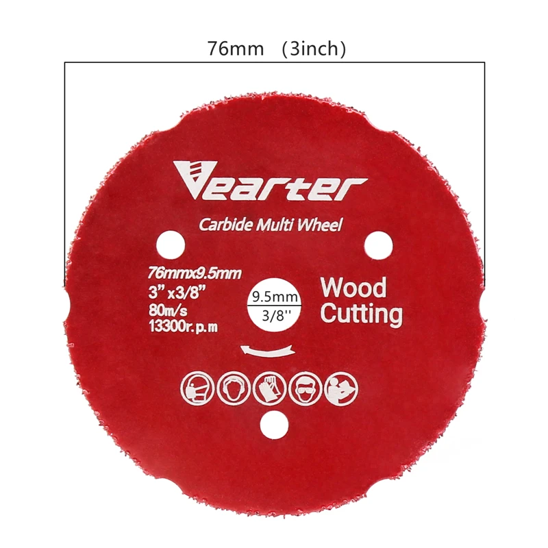 Vearter-disco de corte de madera para amoladora angular, rueda multiherramienta para carpintería, 76mm x 9,5mm, hoja de sierra Circular de 3 pulgadas, carburo soldado al vacío