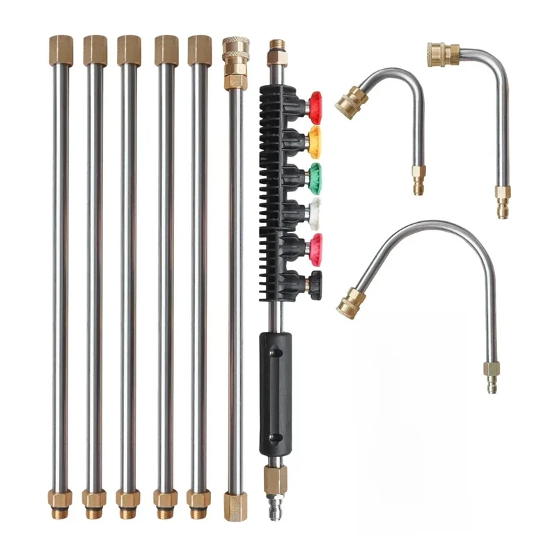 10 Stks/set Hogedrukreiniger Verlenging, Snel Aansluitende Powerwasher Lans Met 6 Nozzle-Koppen, Sloot Reinigingsbuigmachines - afbeelding 2