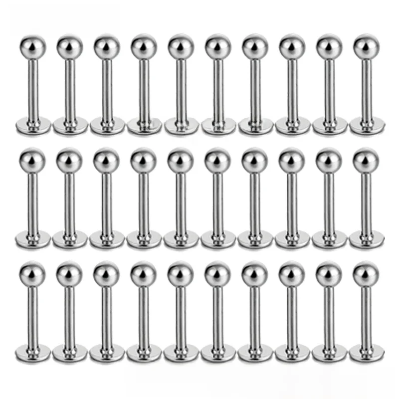 10-100 pcs/lot acier inoxydable Labret lèvre barre anneaux goujon Tragus Helix barre oreille Cartilage Piercings bijoux pour femmes hommes 3mm balle