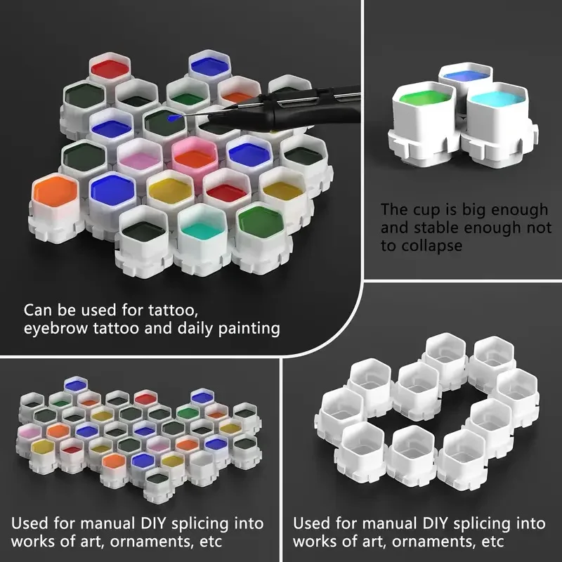 200pcs Plastic Disposable Microblading Tattoo Ink Cups Permanent Makeup Pigment Mixed Colors Hive Honeycomb Shape New Ink Cup