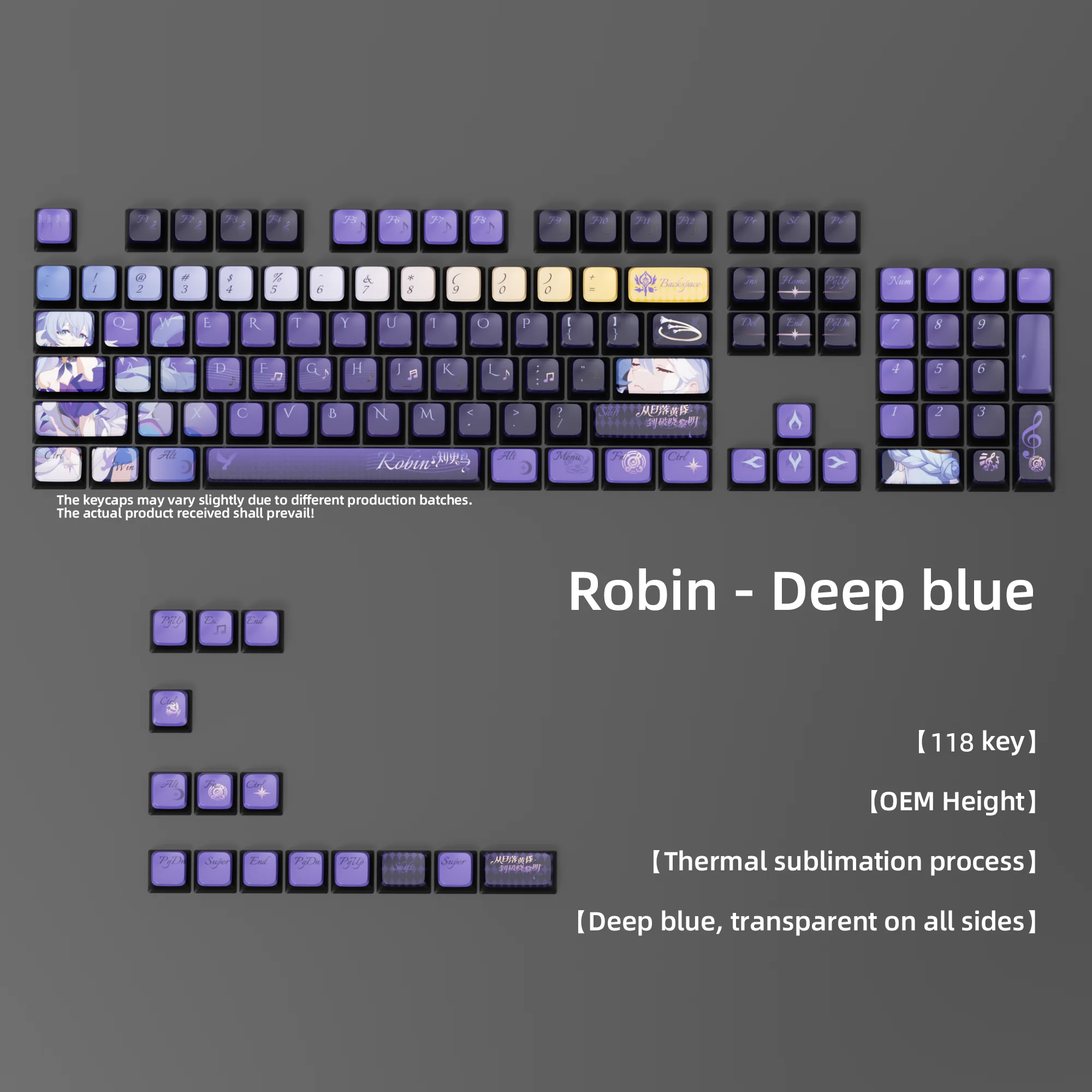 118-key Robin Blue Theme Keycaps, Four-Sided Translucent Design, Dye-Sublimation Process, Mechanical Keyboard Keycap Set