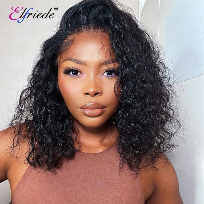 

Elfriede Water Wave Bob Wigs Women's 13X4 13x6 Skin Melt HD Lace Frontal Natural Black Preplucked Brazilian Human Hair Wigs