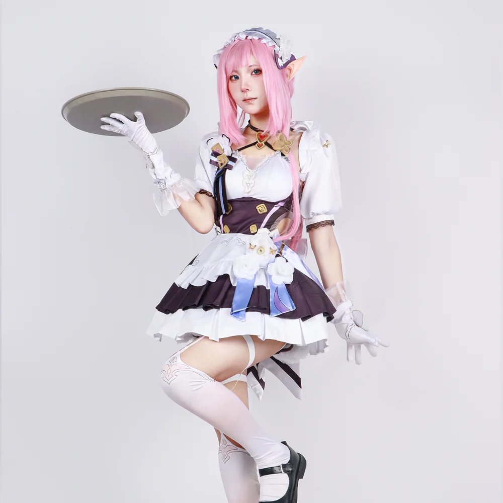 أزياء هونكاي إمباكت 3rd إليسيا التأثيرية فستان الخادمة شعر وردي أنيمي حفلة لعب الأدوار
