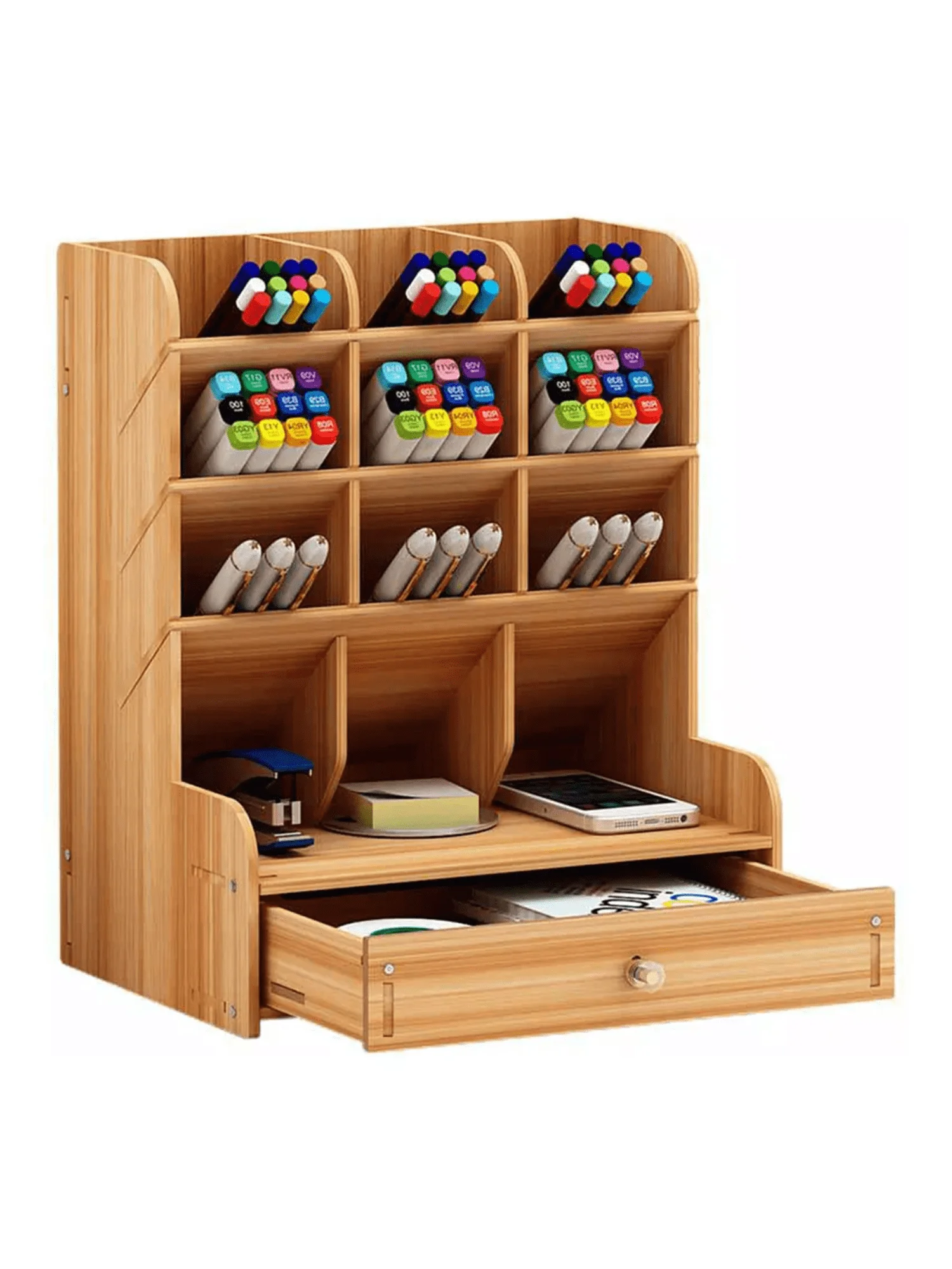 Compact and functional organizer for stationery, versatile MDF wood for office and study